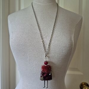 Elegant Silver and Red Pendant Necklace